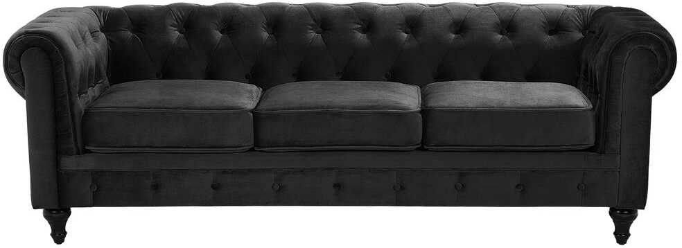 Sofa Beliani 4 vietų poilsio baldų komplektas CHESTERFIELD, veliūras, juodas