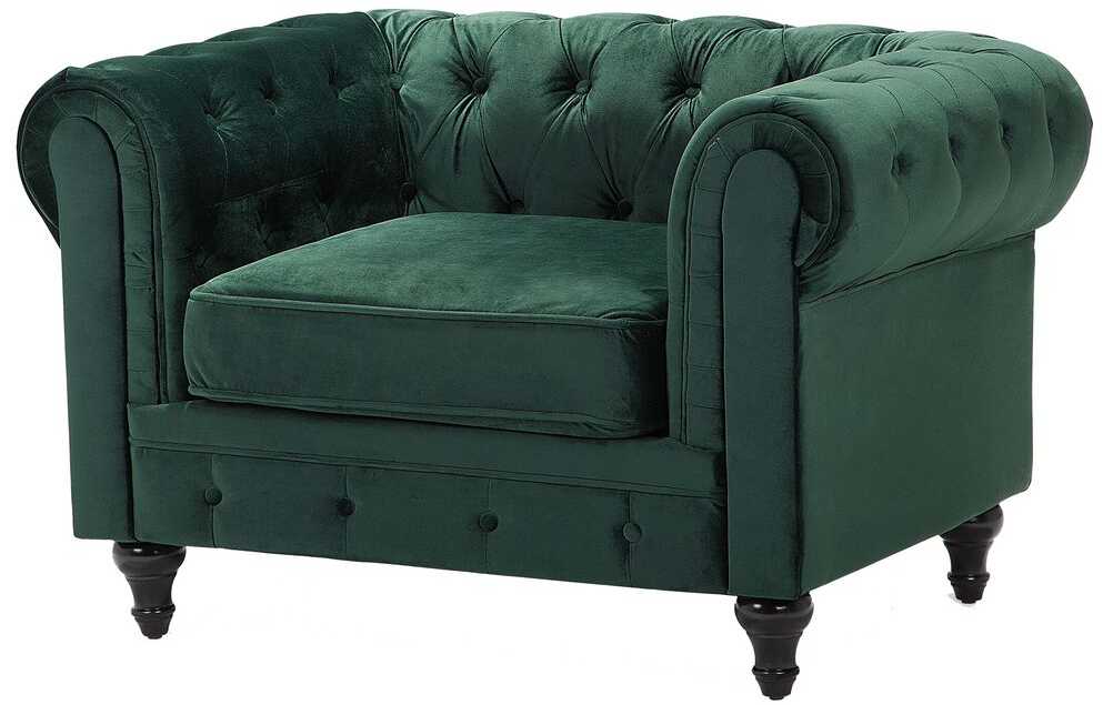 Sofa Beliani 4 vietų svetainės baldų komplektas CHESTERFIELD, smaragdo spalvos veliūras