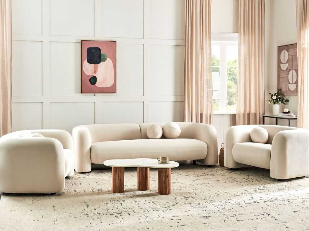 Sofa Beliani 5 vietų poilsio komplektas LEIREN, veliūras, kreminė balta