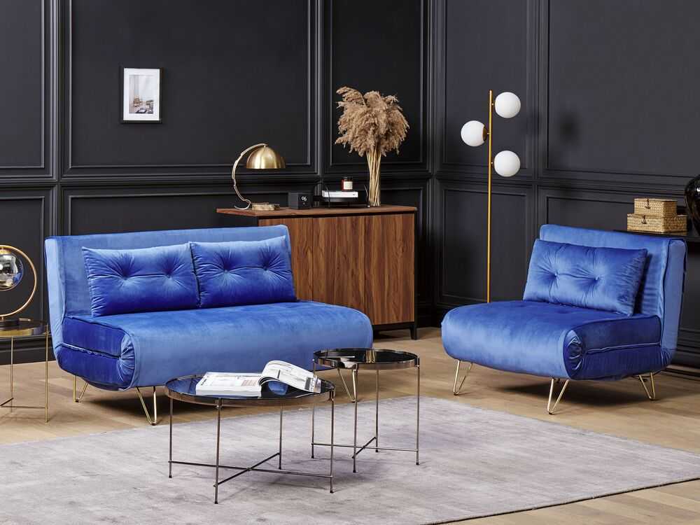 Sofa Beliani Sėdimųjų baldų komplektas VESTFOLD, veliūras, tamsiai mėlynas