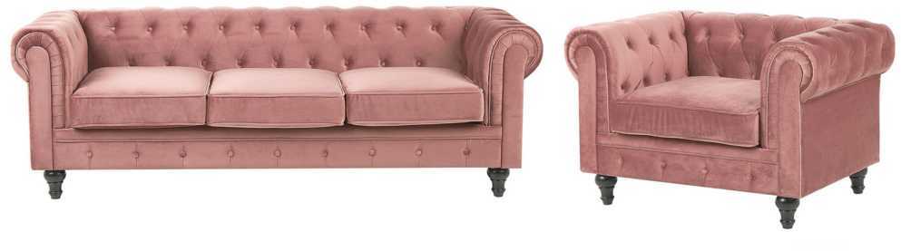 Sofa Beliani Poilsio komplektas 4 asmenims CHESTERFIELD veliūrinis rožinis
