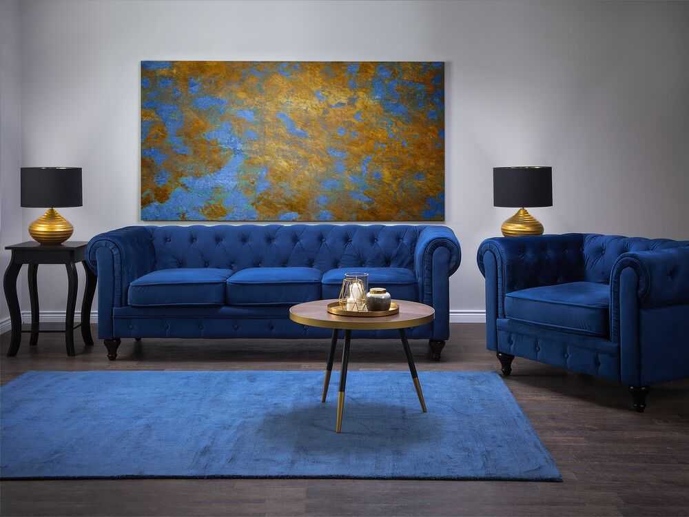 Sofa Beliani Poilsio baldų komplektas 4 asmenims CHESTERFIELD, veliūras, tamsiai mėlynas