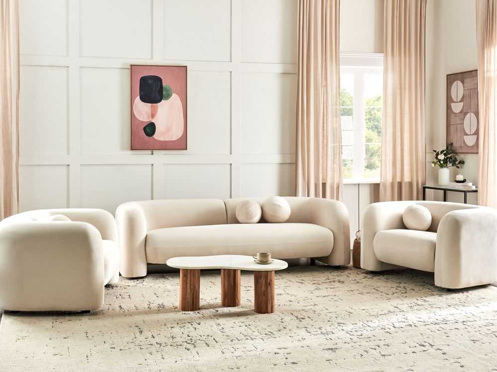 Sofa Beliani 5 vietų poilsio komplektas LEIREN, veliūras, kreminė balta