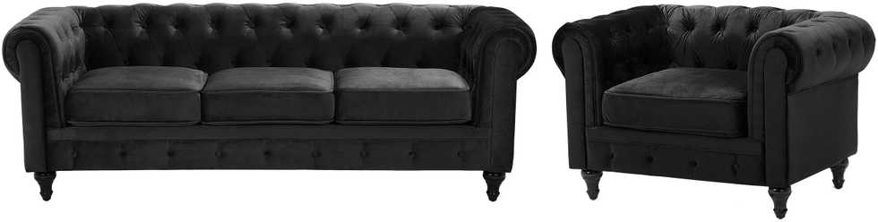 Sofa Beliani 4 vietų poilsio baldų komplektas CHESTERFIELD, veliūras, juodas