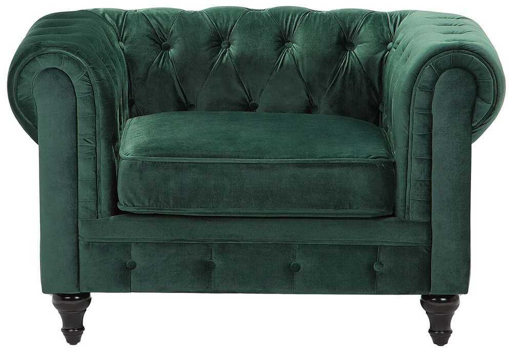 Sofa Beliani 4 vietų svetainės baldų komplektas CHESTERFIELD, smaragdo spalvos veliūras