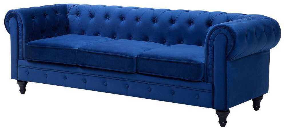 Sofa Beliani Poilsio baldų komplektas 4 asmenims CHESTERFIELD, veliūras, tamsiai mėlynas
