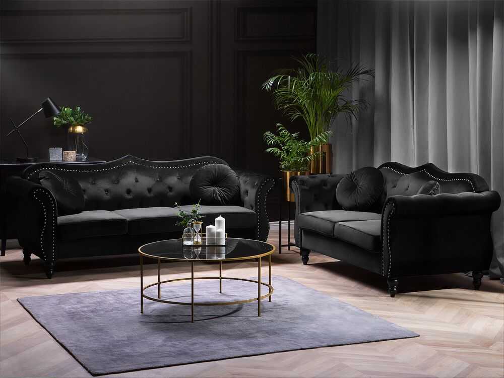 Sofa Beliani 5 vietų minkštų baldų komplektas SKIEN, veliūras, juodas