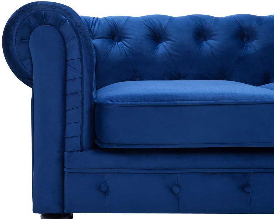Sofa Beliani Poilsio baldų komplektas 4 asmenims CHESTERFIELD, veliūras, tamsiai mėlynas