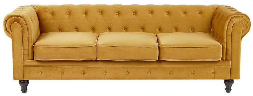 Sofa Beliani 4 vietų poilsio komplektas CHESTERFIELD, veliūras, auksinis