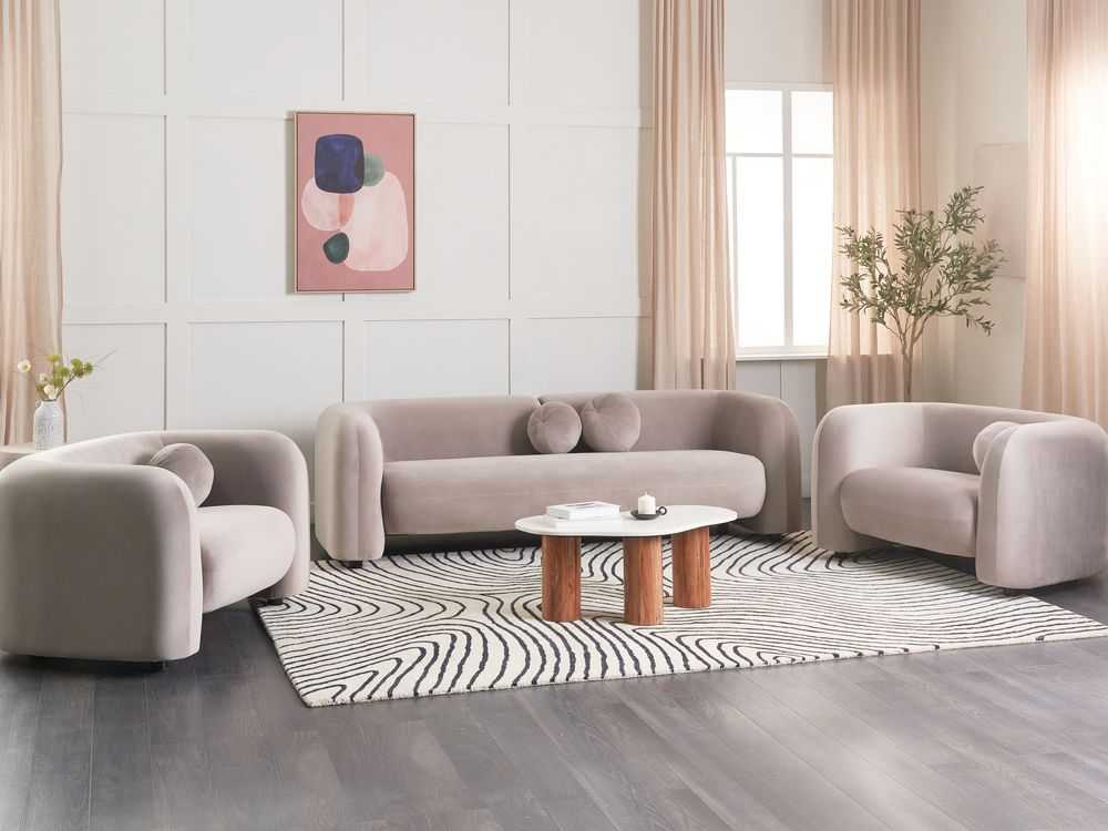 Sofa Beliani 5 asmenų minkštas baldų komplektas LEIREN, veliūrinis, smėlio spalvos