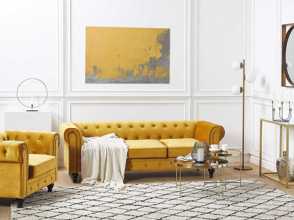 Sofa Beliani 4 vietų poilsio komplektas CHESTERFIELD, veliūras, auksinis