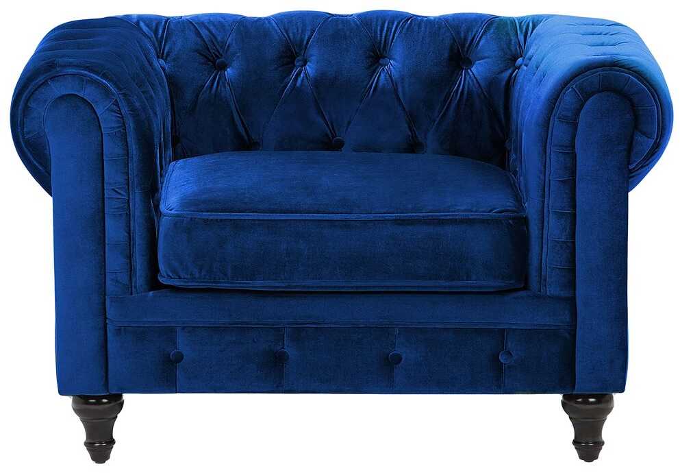 Sofa Beliani Poilsio baldų komplektas 4 asmenims CHESTERFIELD, veliūras, tamsiai mėlynas