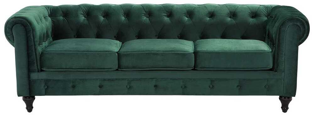Sofa Beliani 4 vietų svetainės baldų komplektas CHESTERFIELD, smaragdo spalvos veliūras
