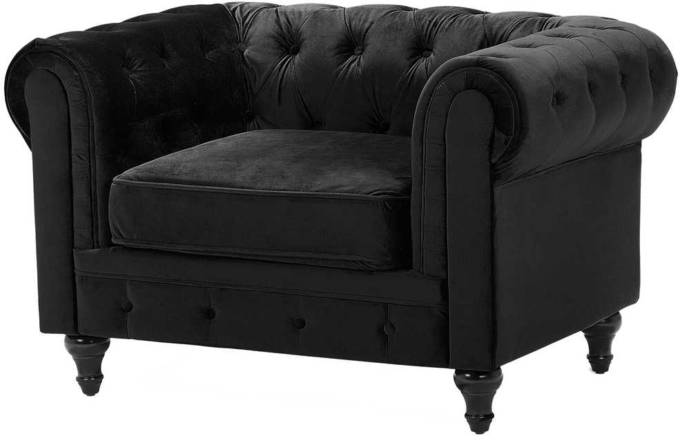 Sofa Beliani 4 vietų poilsio baldų komplektas CHESTERFIELD, veliūras, juodas