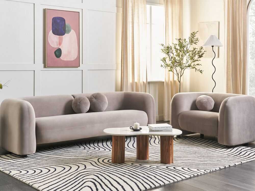 Sofa Beliani Poilsio baldų komplektas 4 asmenims LEIREN, veliūras, smėlio spalvos