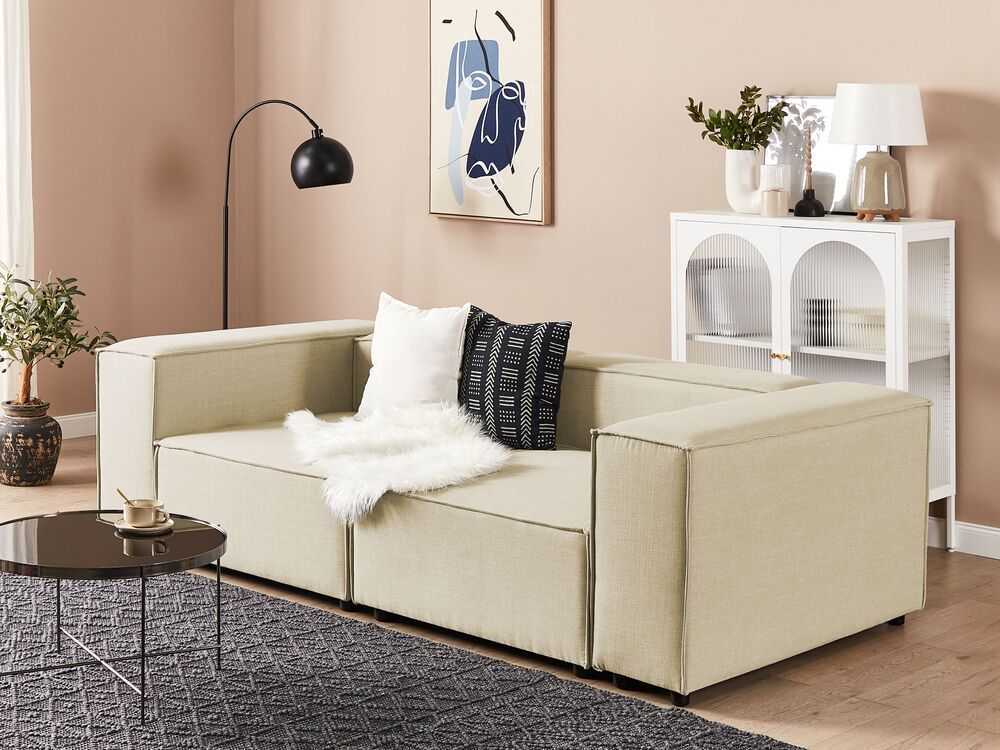 Sofa Beliani Kampinis modulis APRICA smėlio spalvos sintetinis linas
