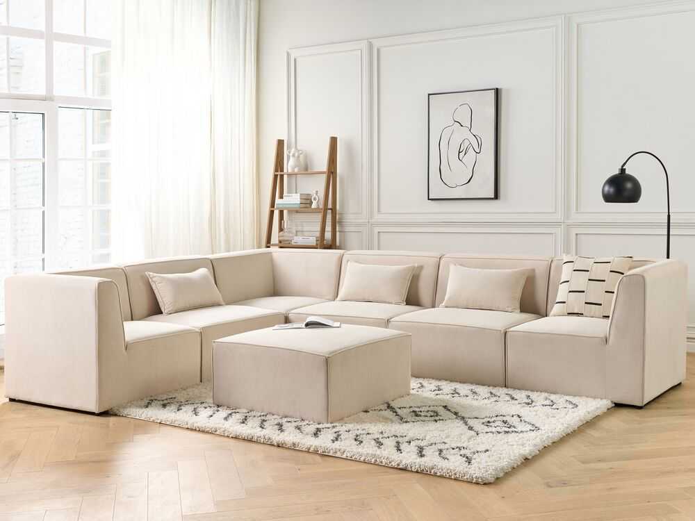 Sofa Beliani Kampinis modulis LEMVIG šviesiai smėlio spalvos velvetinis