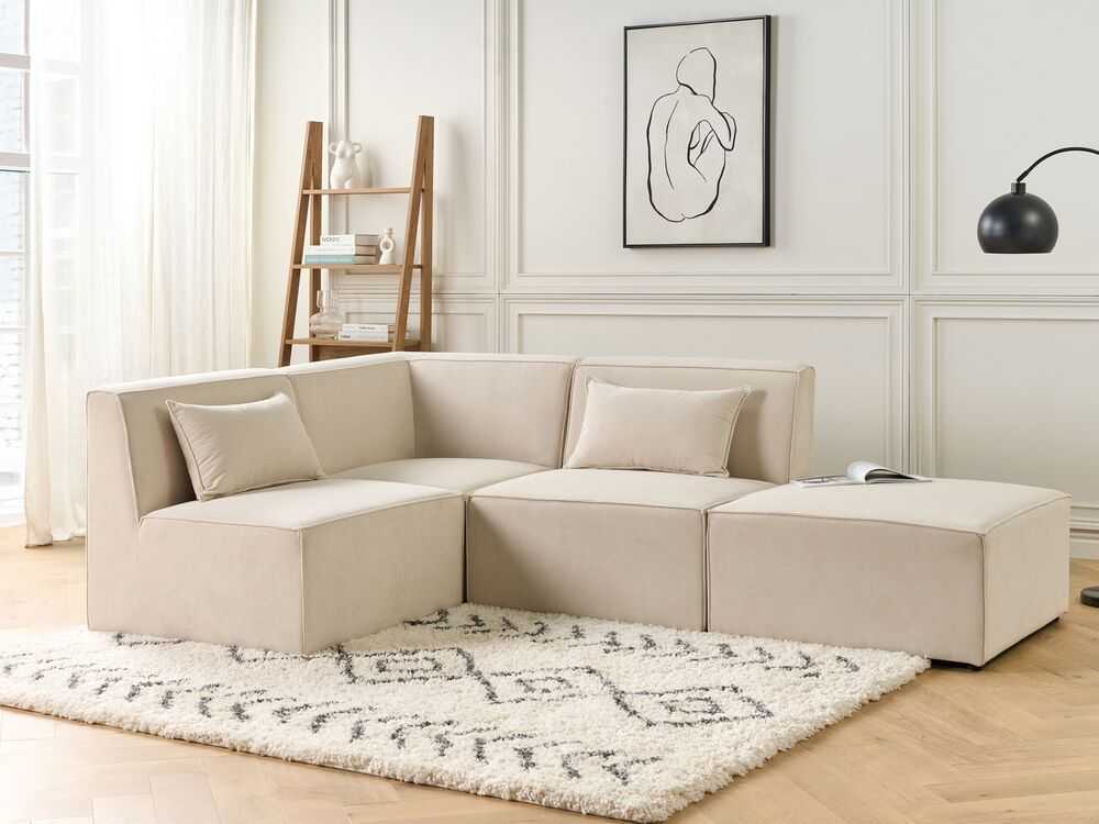 Sofa Beliani Kampinis modulis LEMVIG šviesiai smėlio spalvos velvetinis