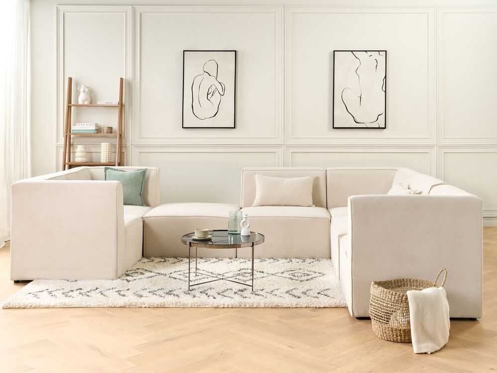 Sofa Beliani Kampinis modulis LEMVIG šviesiai smėlio spalvos velvetinis