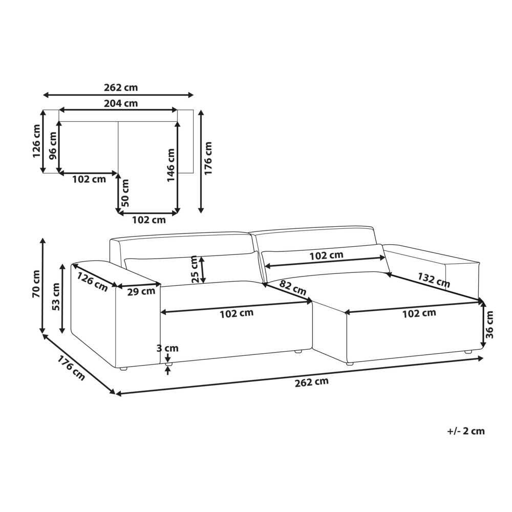 Beliani Trivietė modulinė kampinė sofa HELLNAR, šviesiai ruda, kairinė