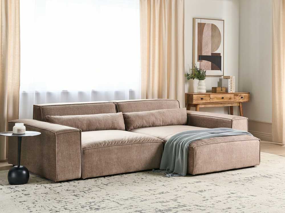 Beliani Trivietė modulinė kampinė sofa HELLNAR, šviesiai ruda, kairinė