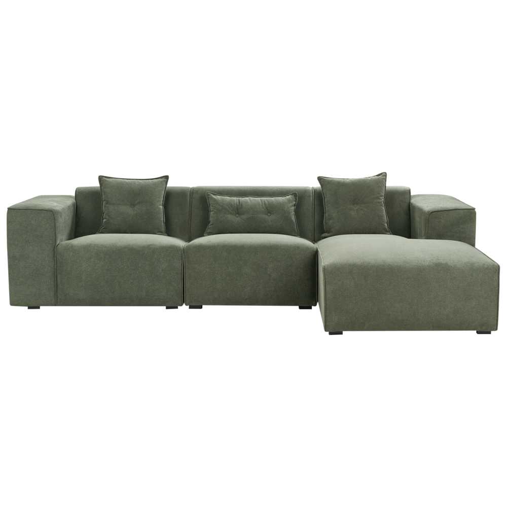 Beliani Trivietė kampinė sofa DOLVA, šenilinė, tamsiai žalia, kairinė
