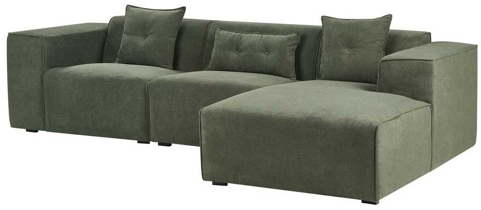 Beliani Trivietė kampinė sofa DOLVA, šenilinė, tamsiai žalia, kairinė