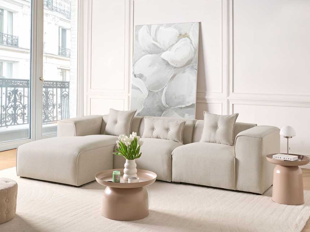 Beliani Trivietė kampinė sofa DOLVA šviesiai smėlio spalvos dešininė