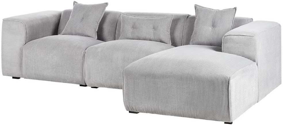 Beliani Trivietė sofa kampinė DOLVA, velvetinis audinys, šviesiai pilka, kairinė