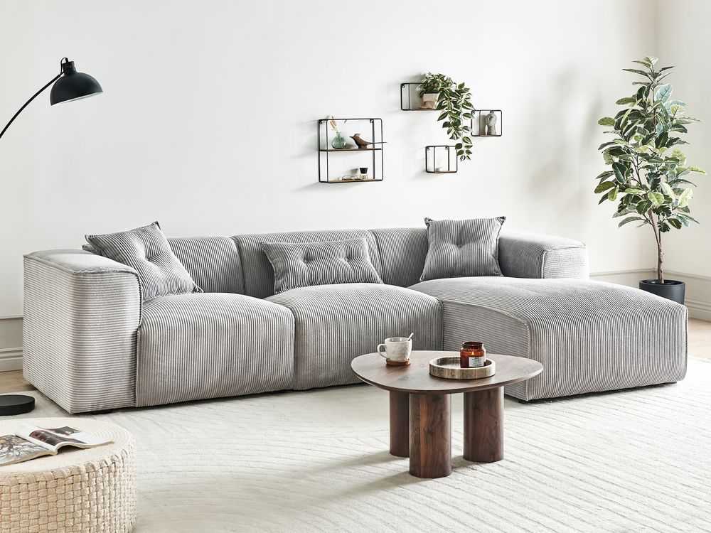 Beliani Trivietė sofa kampinė DOLVA, velvetinis audinys, šviesiai pilka, kairinė