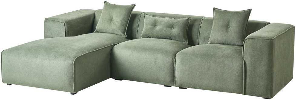 Beliani Trijų vietų kampinė sofa DOLVA, šenilinis audinys, tamsiai žalia, dešininė
