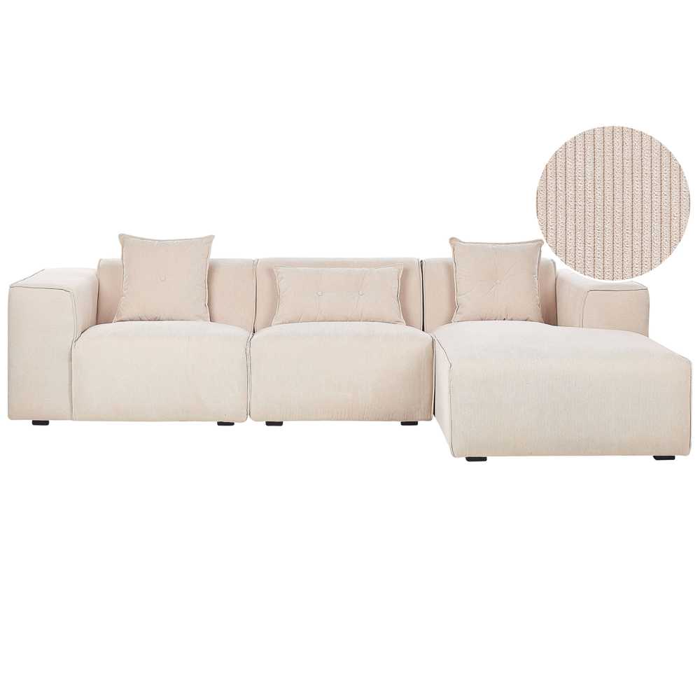 Beliani 3-vietė kampinė sofa DOLVA, velvetas, smėlio spalvos, kairinė