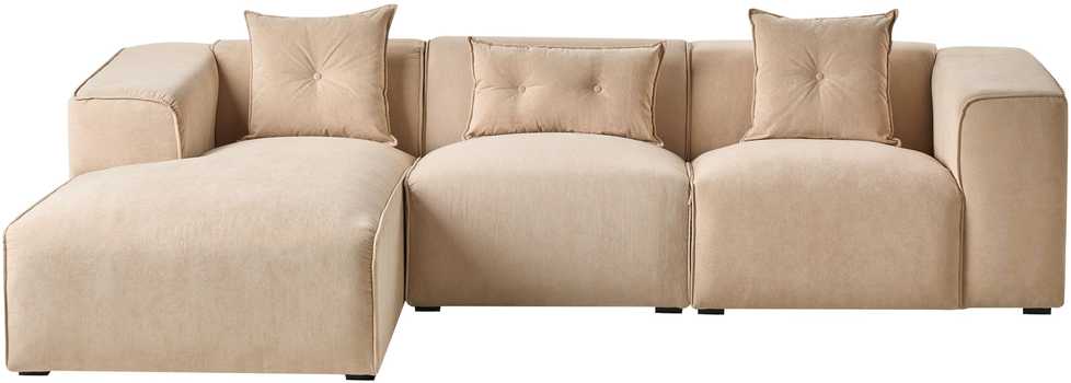 Beliani 3 vietų kampinė sofa DOLVA, velvetas, smėlio spalvos, dešininė