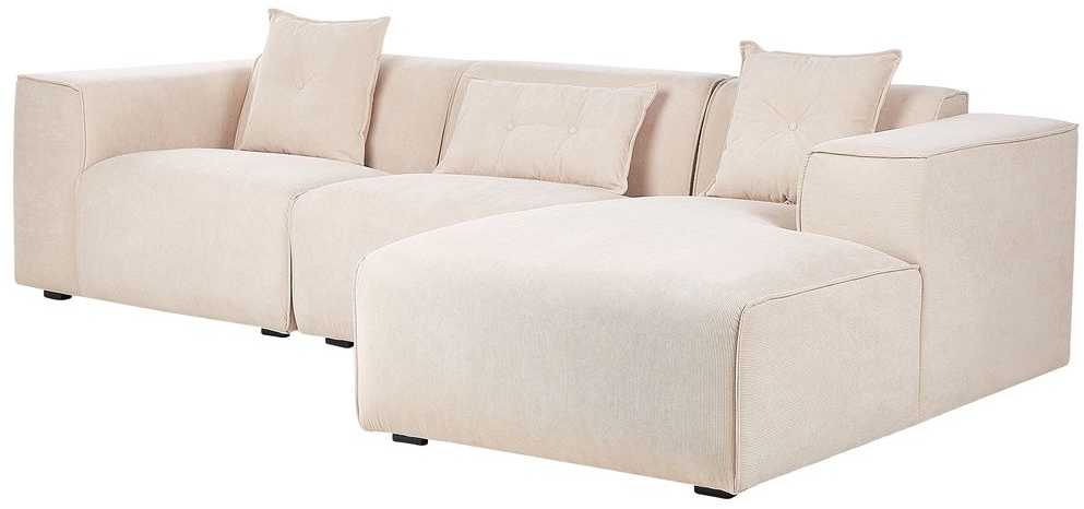 Beliani 3-vietė kampinė sofa DOLVA, velvetas, smėlio spalvos, kairinė