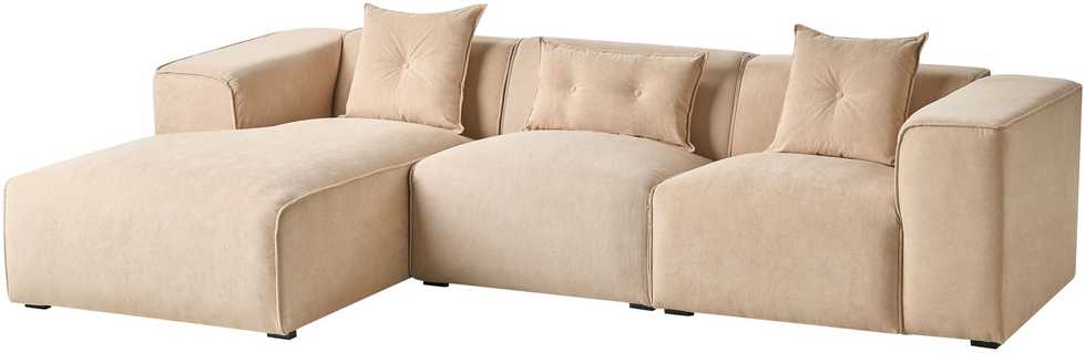 Beliani 3 vietų kampinė sofa DOLVA, velvetas, smėlio spalvos, dešininė