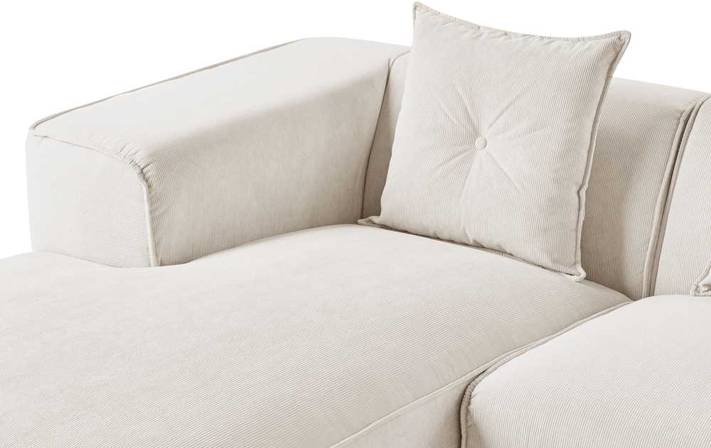 Beliani Trivietė kampinė sofa DOLVA iš velveto, kreminės spalvos, dešininė
