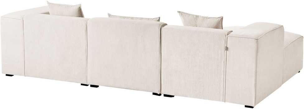 Beliani Trivietė kampinė sofa DOLVA iš velveto, kreminės spalvos, dešininė