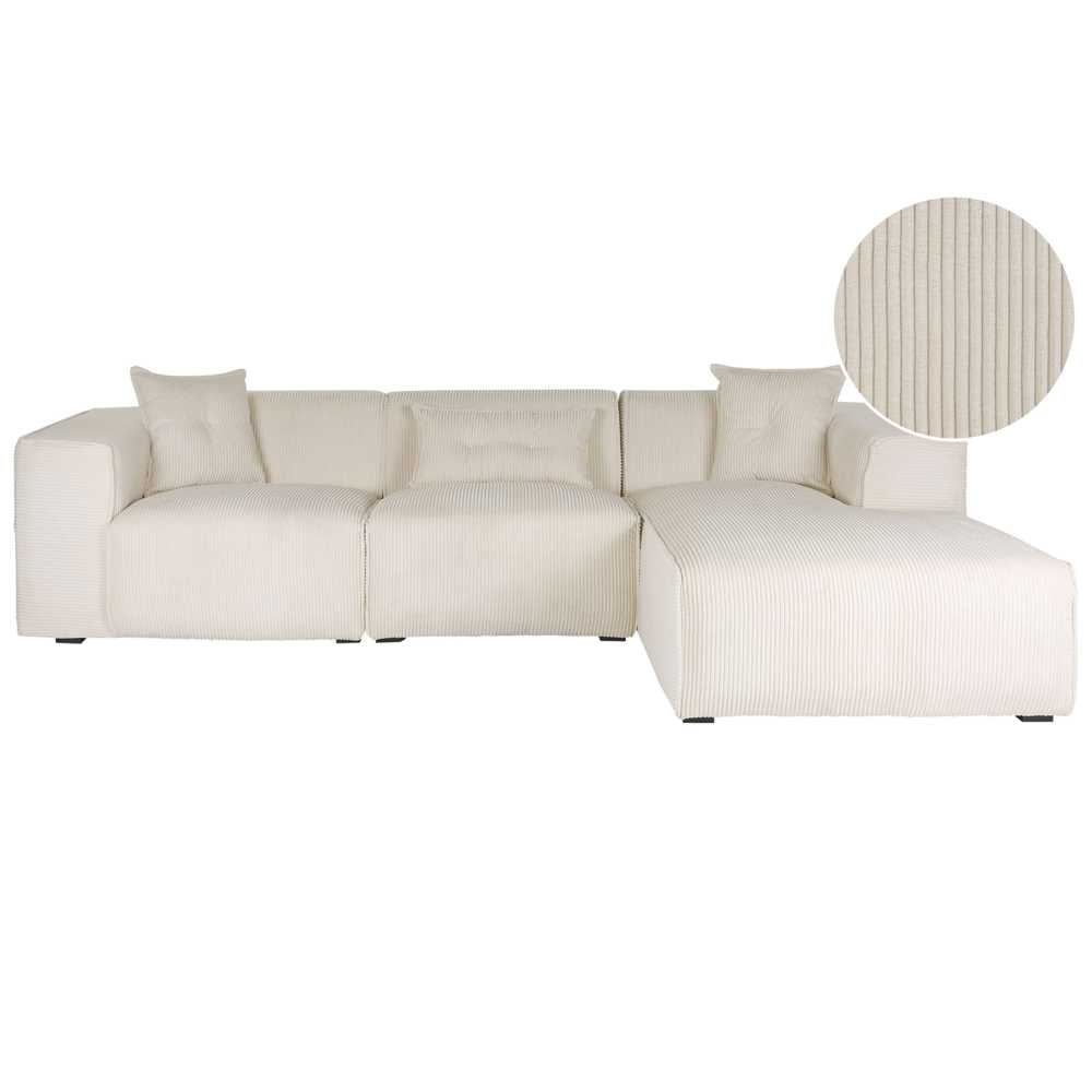 Beliani 3 vietų kampinė sofa DOLVA, velvetas, kreminė balta, kairinė