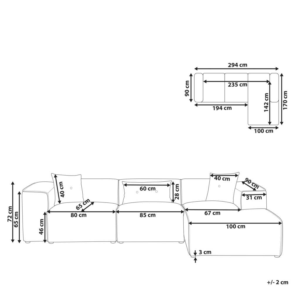 Beliani 3 vietų kampinė sofa DOLVA, velvetas, kreminė balta, kairinė