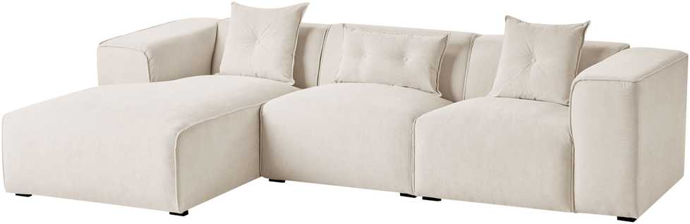 Beliani Trivietė kampinė sofa DOLVA iš velveto, kreminės spalvos, dešininė