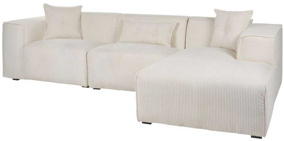 Beliani 3 vietų kampinė sofa DOLVA, velvetas, kreminė balta, kairinė