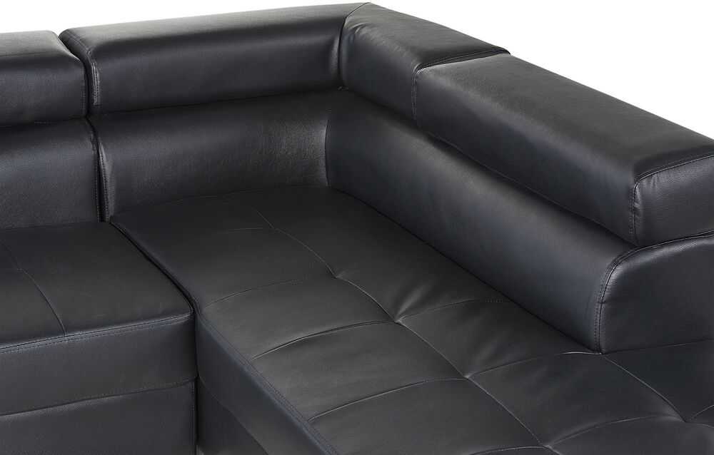 Beliani 5 vietų kampinė sofa NORREA, dirbtinė oda, juoda, kairinė