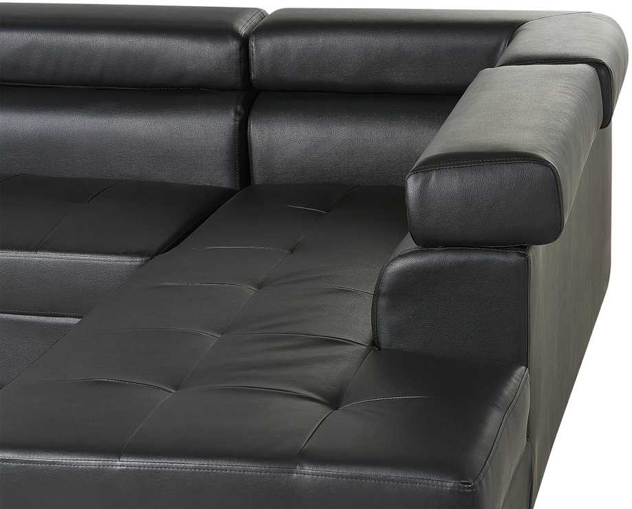 Beliani 5 vietų kampinė sofa NORREA, dirbtinė oda, juoda, kairinė