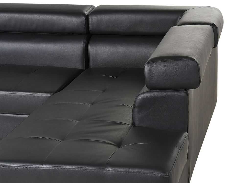 Beliani 5 vietų kampinė sofa NORREA, dirbtinė oda, juoda, kairinė