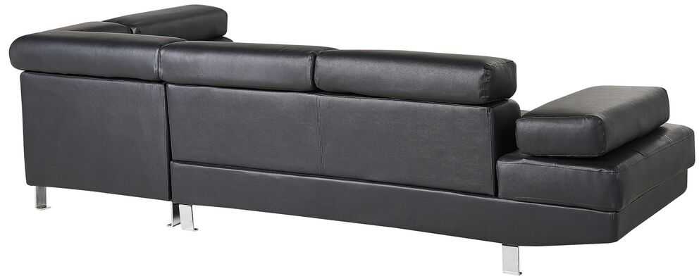 Beliani 5 vietų kampinė sofa NORREA, dirbtinė oda, juoda, kairinė