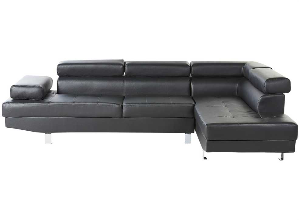 Beliani 5 vietų kampinė sofa NORREA, dirbtinė oda, juoda, kairinė