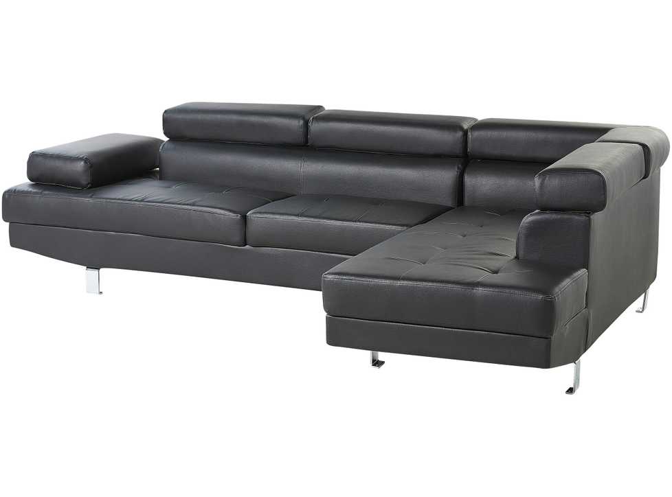 Beliani 5 vietų kampinė sofa NORREA, dirbtinė oda, juoda, kairinė