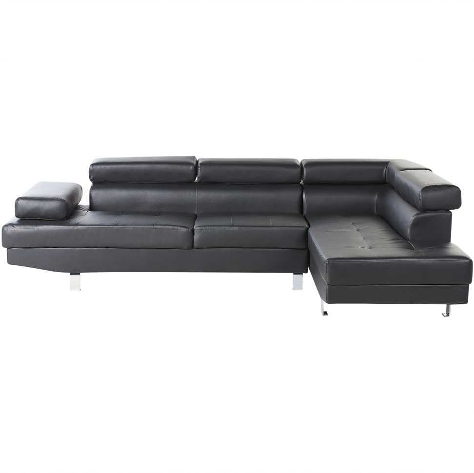 Beliani 5 vietų kampinė sofa NORREA, dirbtinė oda, juoda, kairinė
