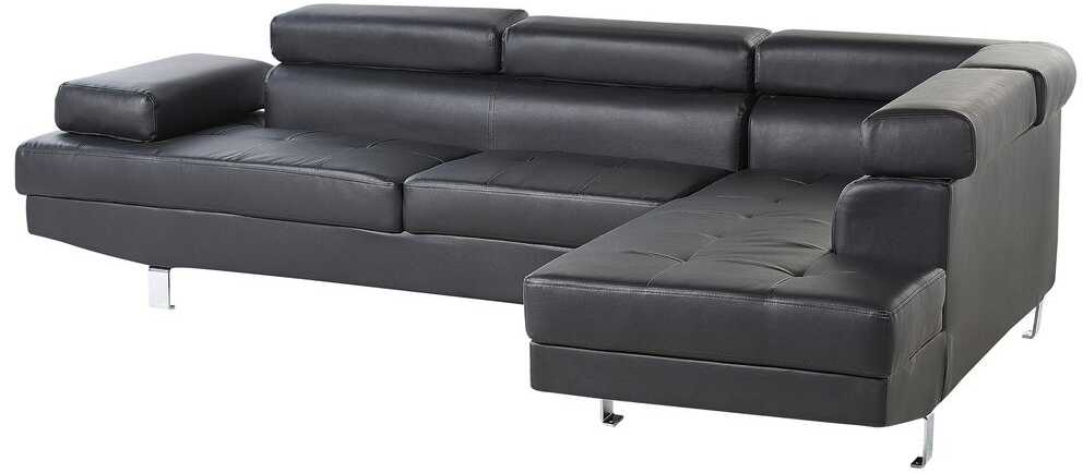 Beliani 5 vietų kampinė sofa NORREA, dirbtinė oda, juoda, kairinė