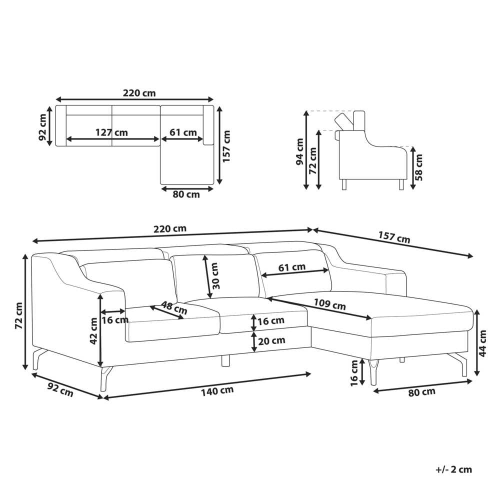 Beliani Keturvietė kampinė sofa GLOSLI tamsiai mėlyna, kairinė